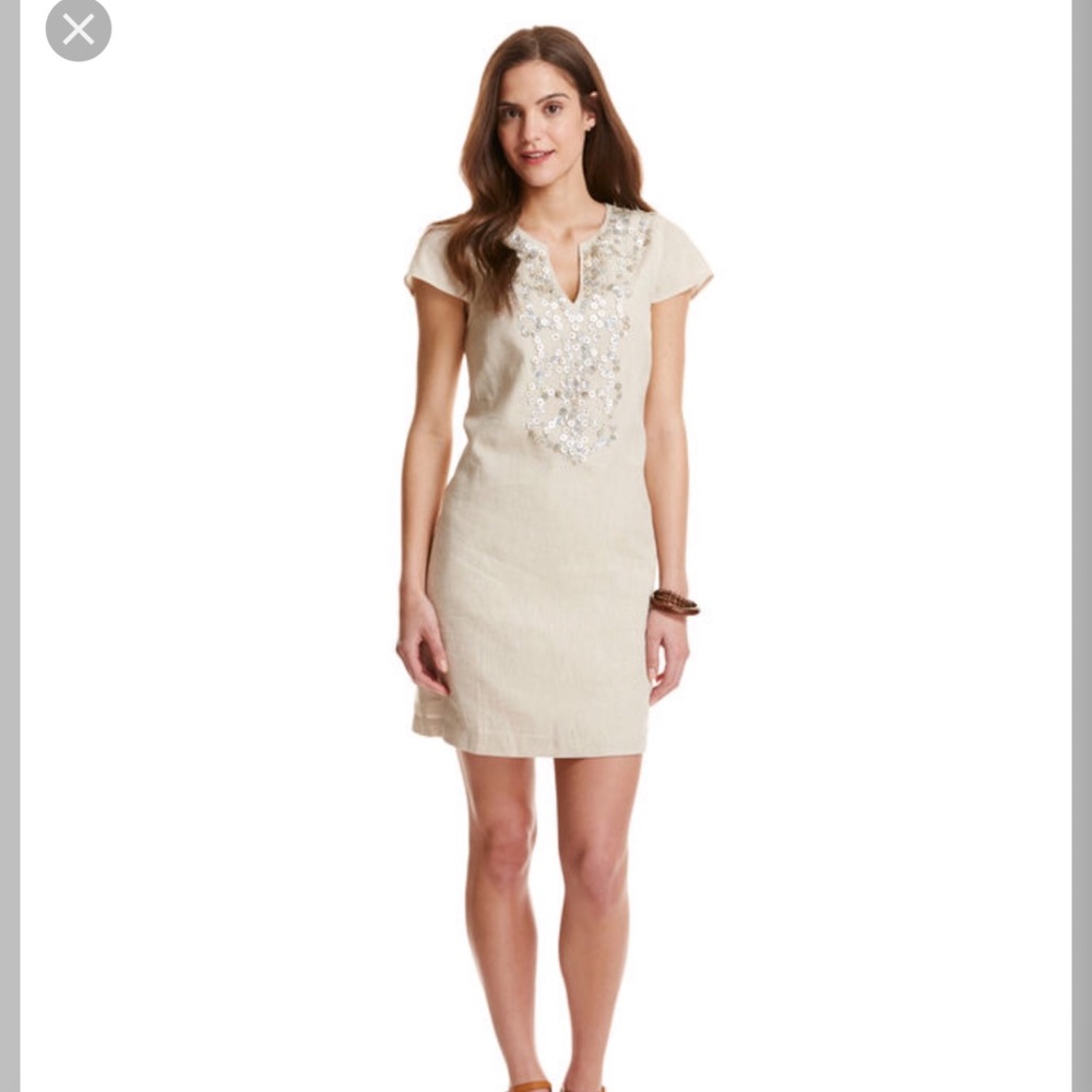 Vineyard Vines Flax Linen Shell Beaded Tunic Dress